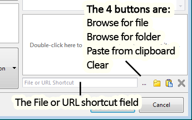 The File or URL Shortcut field in the Edit Item and Add Item windows